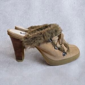 Vintage Y2K Report Vikki Faux Fur Trim Lace Up Heeled Miles Women’s 8